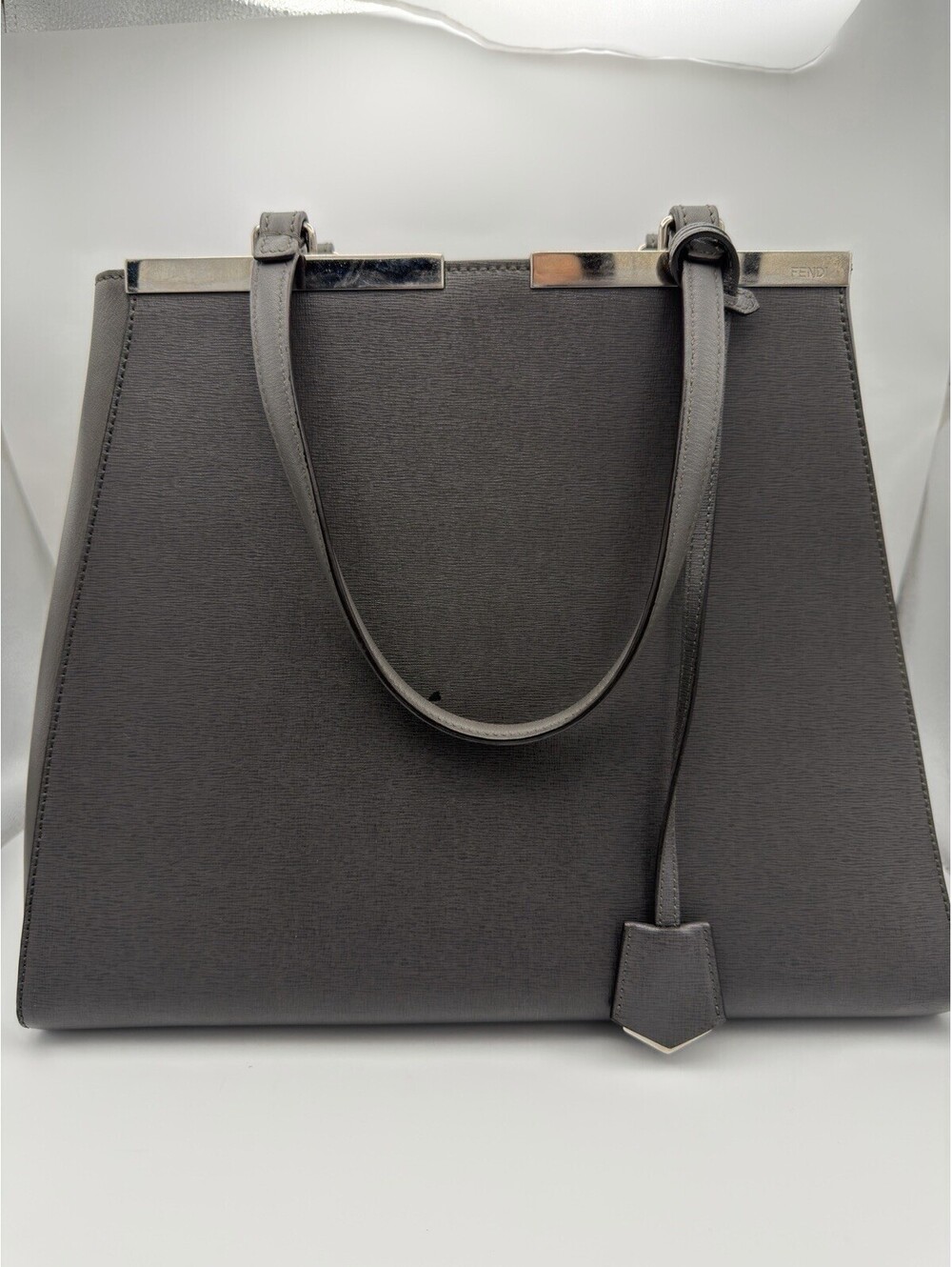 Authentic Fendi Leather 3Jours Large Tote Bag Dark Gray COA